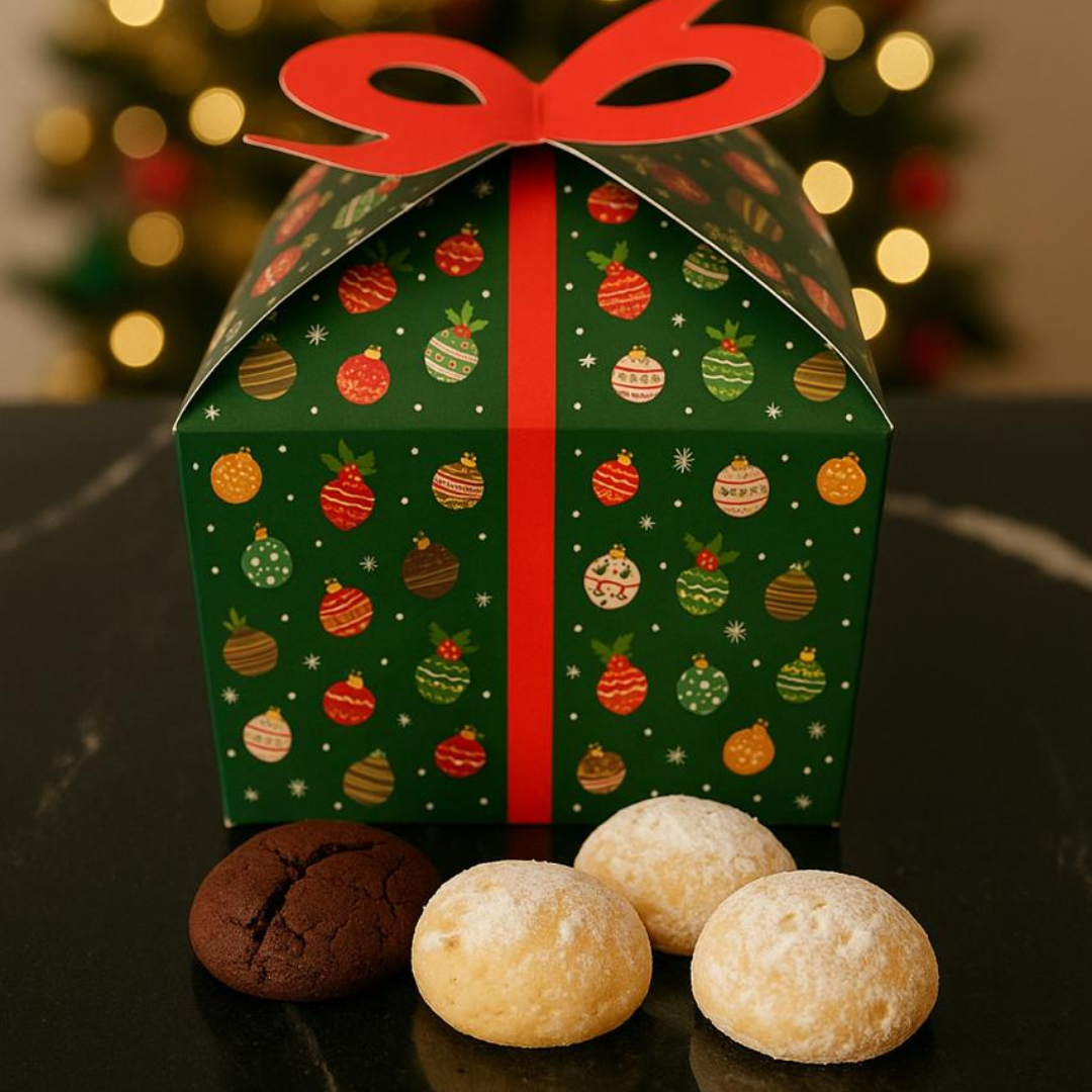 Cajita de regalo con 3 paquetes de galletas